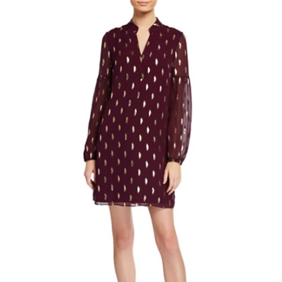 Lilly Pulitzer Silk Cocktail Dress Burgundy Metallic Shift - Picture 1 of 7